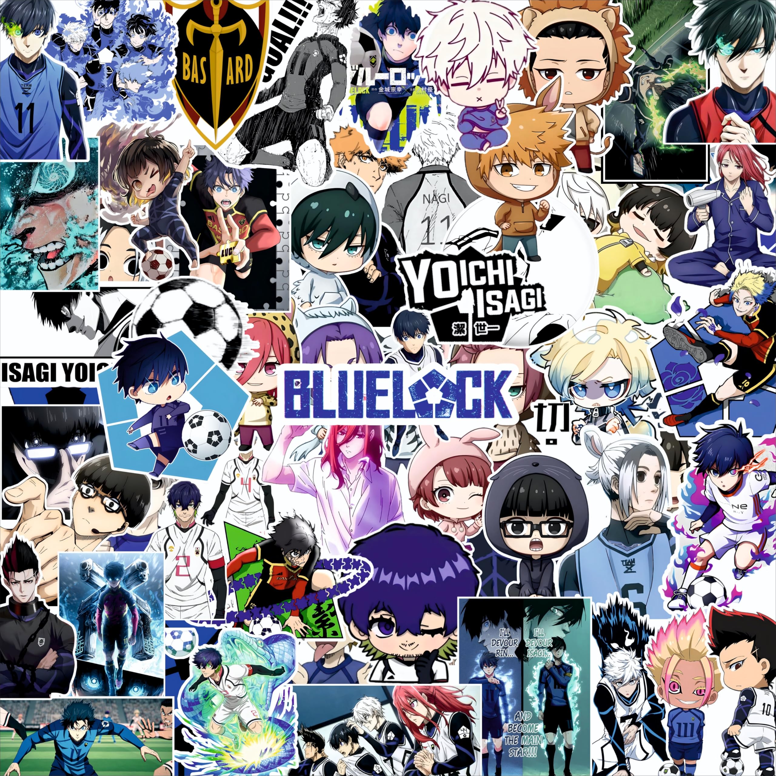 Pack of 60 Blue Lock Anime Stickers for Laptop, Phone, Guitar, Bike, PC, | Waterproof Glossy Vinyl Decals | Residue-Free Anime Stickers Collection (Blue Lock)-image-18