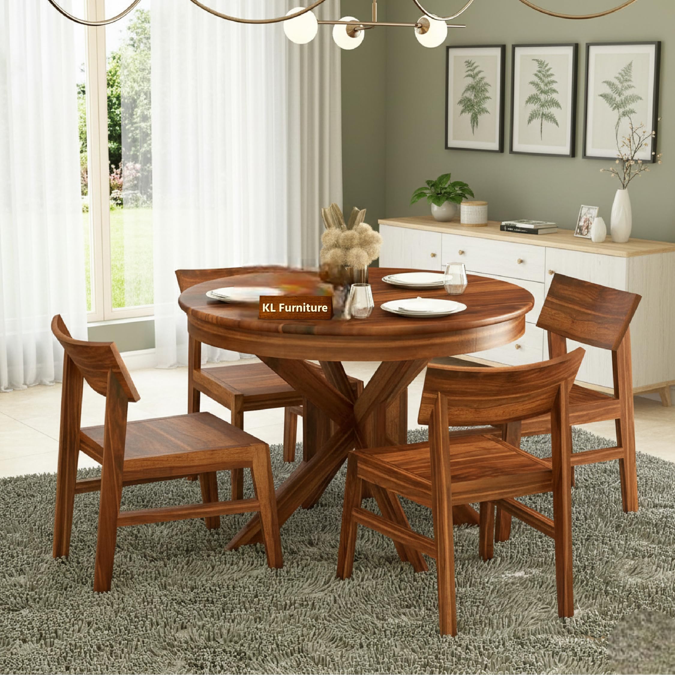 KL Furniture™ Sheesham Wood Dining Table Set of 4 | Round 4 Seater Wooden Dining Set for Home & Dining Room | Solid Wood Dining Table with Chairs | Honey Finish-image-41