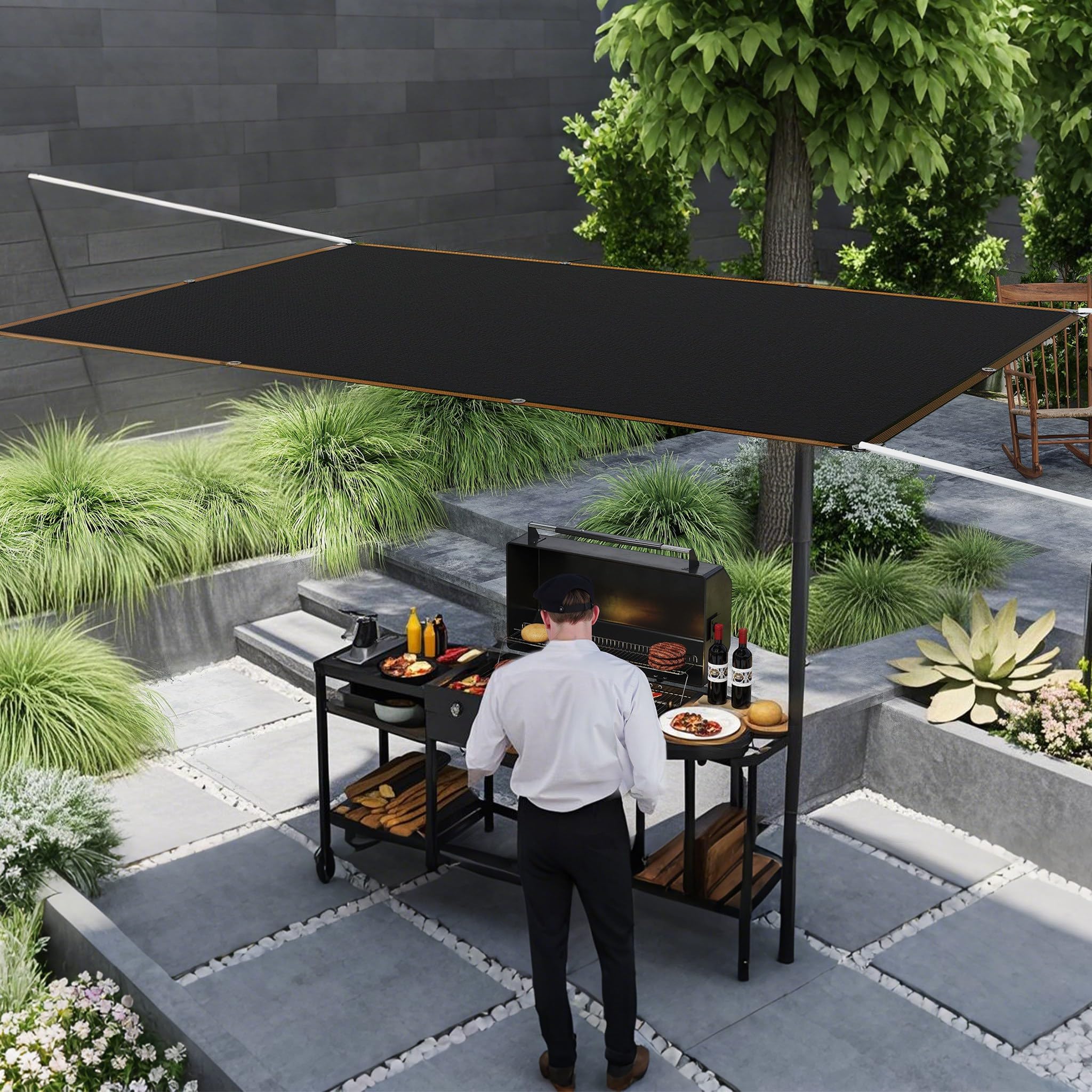 Tenda da sole da giardino, 4 x 6 m, rettangolare, in tela con occhielli e 12 m, resistente al vento, rete ombreggiante in HDPE da 150 g/m², protezione dai raggi UV, per terrazza, balcone