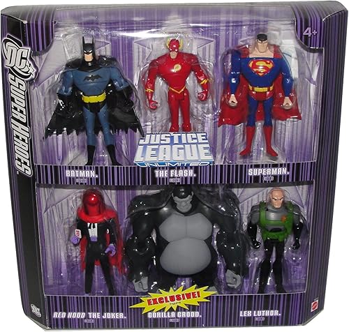 DC Super Heroes Justice League Unlimited - Figura de acción exclusiva de 6 unidades (Batman, Flash, Superman, Lex Luthor, Gorilla Grodd y Red Hood