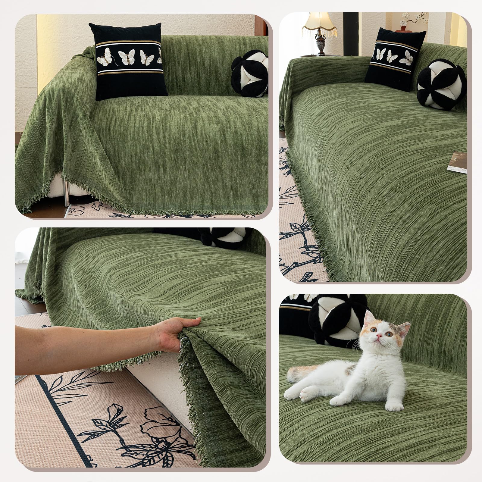 Jarapas para Sofas, 1/2/3/4 Plazas, Plaid Sofa Multifuncional, Protector Sofa Gatos Arañazo, Universal Fundas Sofá Antimanchas, Manta Suave y Cómoda 180 * 360cm-Verde