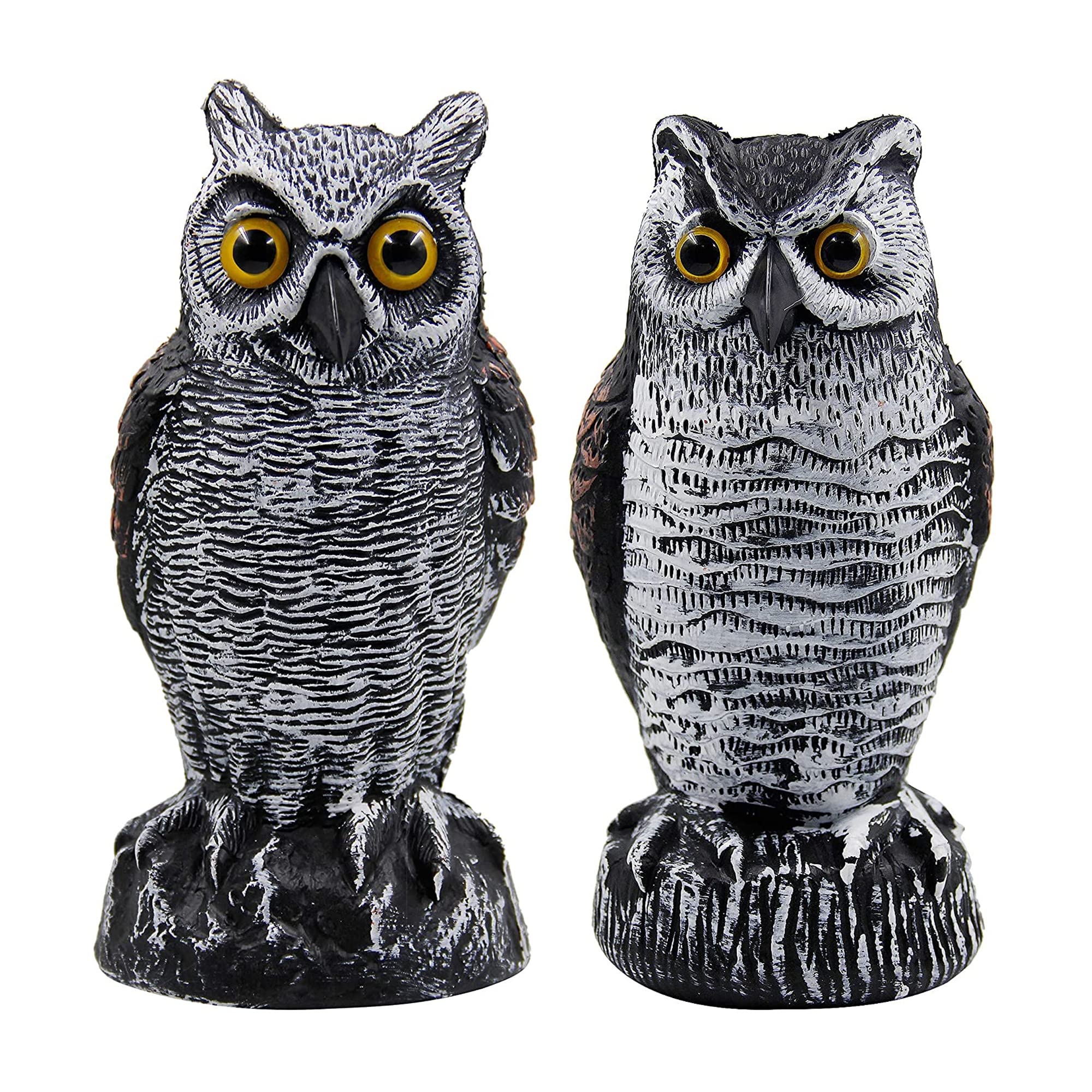 Sulfar2 Pack Horned Owl Decoy | Plastic Bird Deterrent Scarecrow | Pest Repellent for Garden, Yard & Outdoor Use | Natural Enemy Design