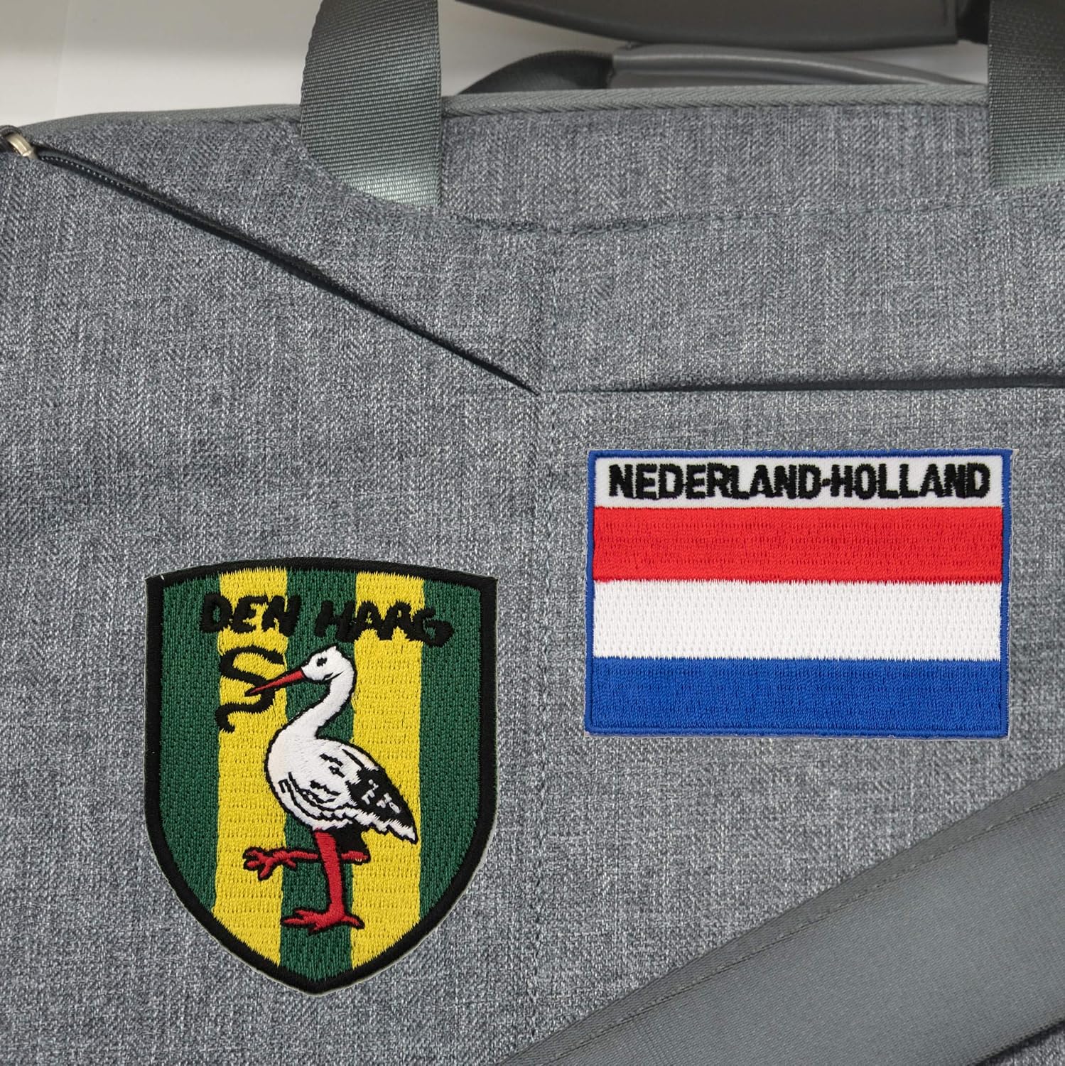 A-ONE - The Netherlands Den HAAG Stork Shield Patch + Holland Flag Bag Badge Patch, Schraffenhach Ooievaar Patch, Country Flag No. 143C