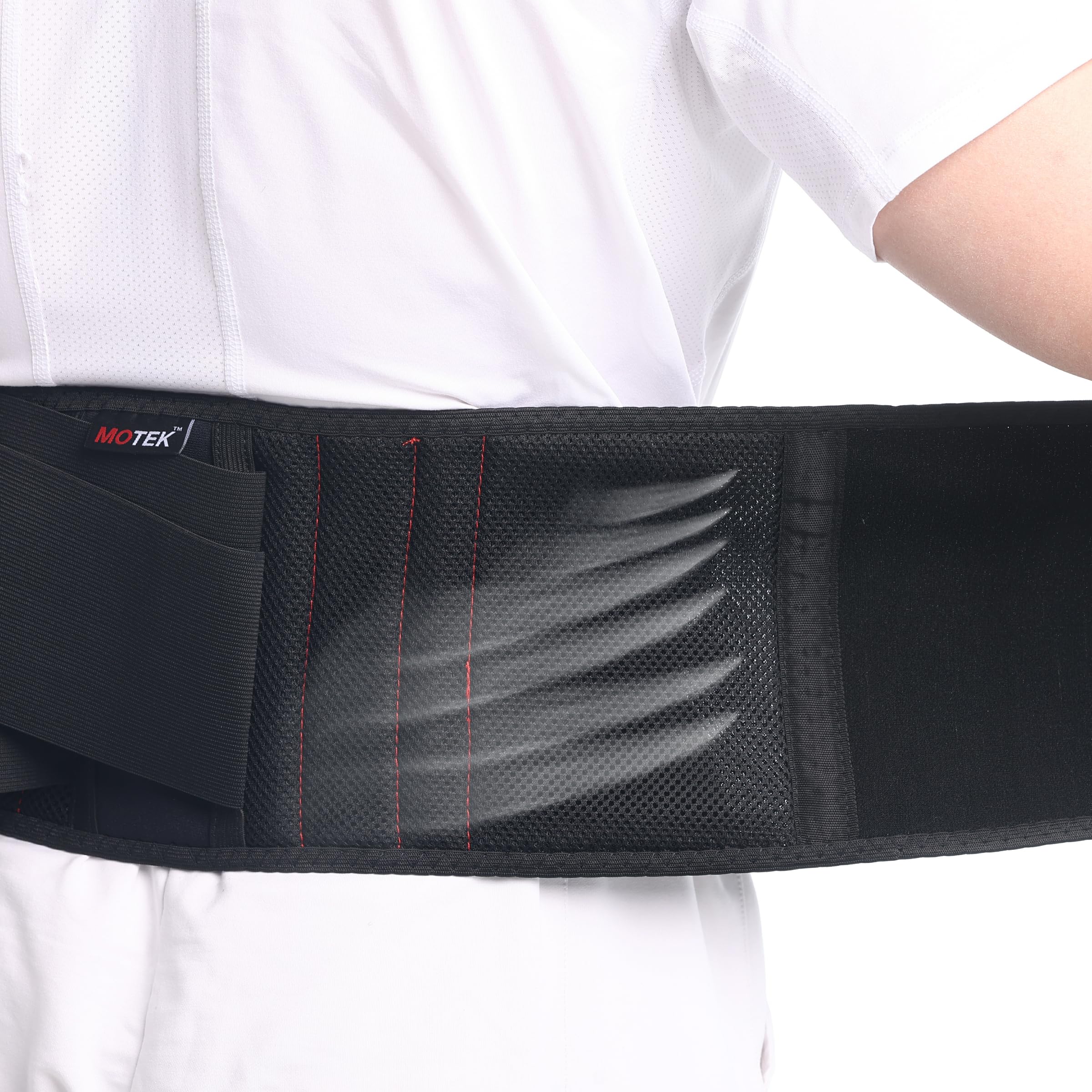 MOTEK Tutore per la schiena per uomini e donne (M 71-91,4 cm), materiale traspirante, supporto leggero, doppie cinghie regolabili, sollievo dal dolore lombare, supporto lombare