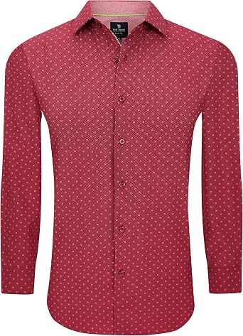 Tom Baine Mens Slim Fit Performance Dress Shirts 4-Way Stretch, Wrinkle Free, Long Sleeve Geometric Down Shirt for Men