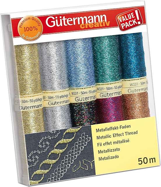 Gütermann creativ Sewing Thread Set with 10 spools Metallic Effect Thread W 331 50 m in Glittering Colours