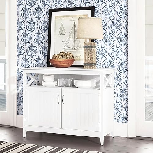 Miniatura 5 de Safiyya Papel tapiz de 118 x 17.3 pulgadas, papel de contacto azul y blanco, papel tapiz geométrico, autoadhesivo, extraíble, para cubrir