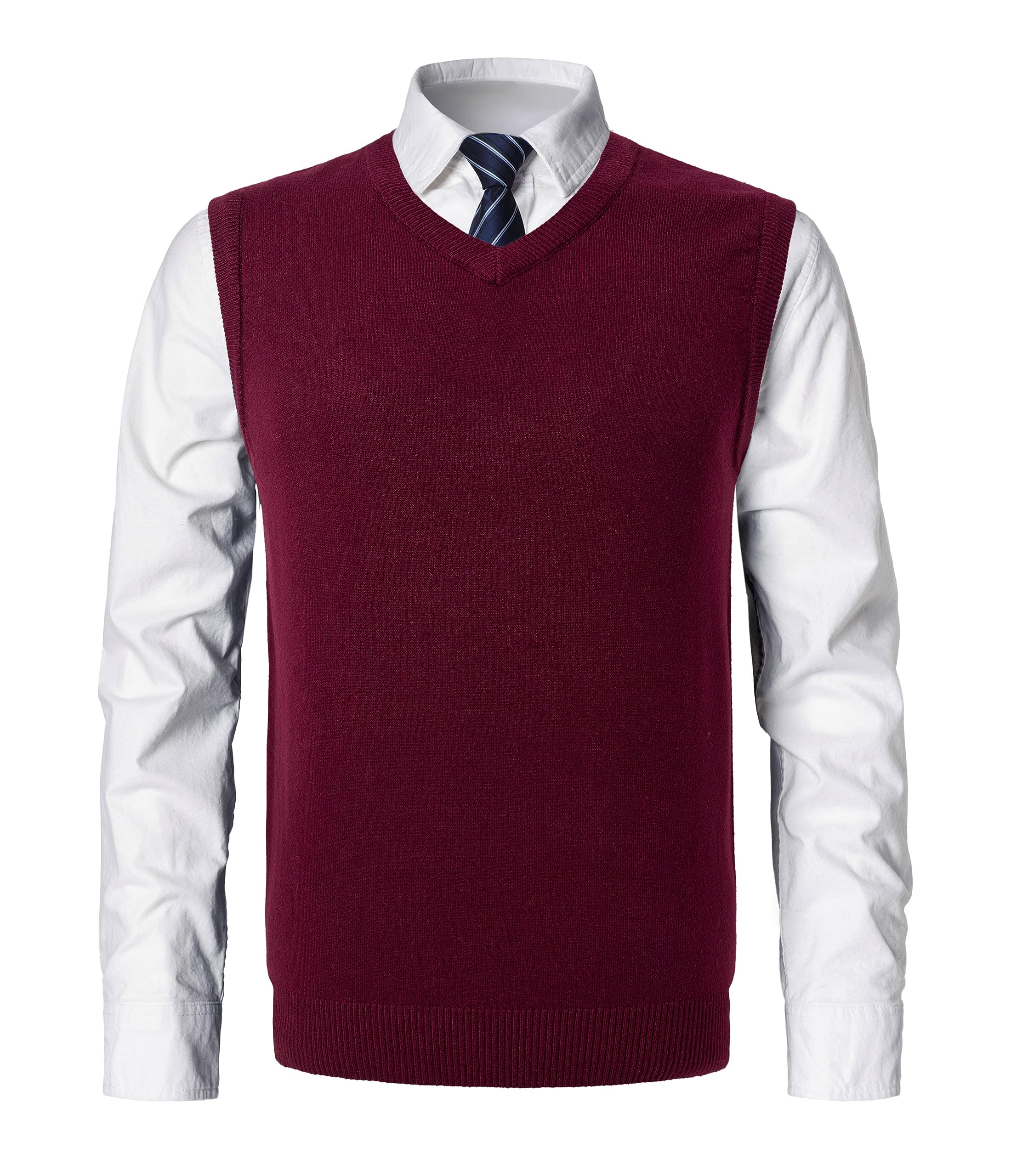 Homme Gilet en Laine Unie Col V Wool Pull sans Manche Automne Hiver Col V Gilet Classique Gentleman Tricots Cardigans Couleur Pure Pulls et Gilets en V Débardeurs Slim Fit