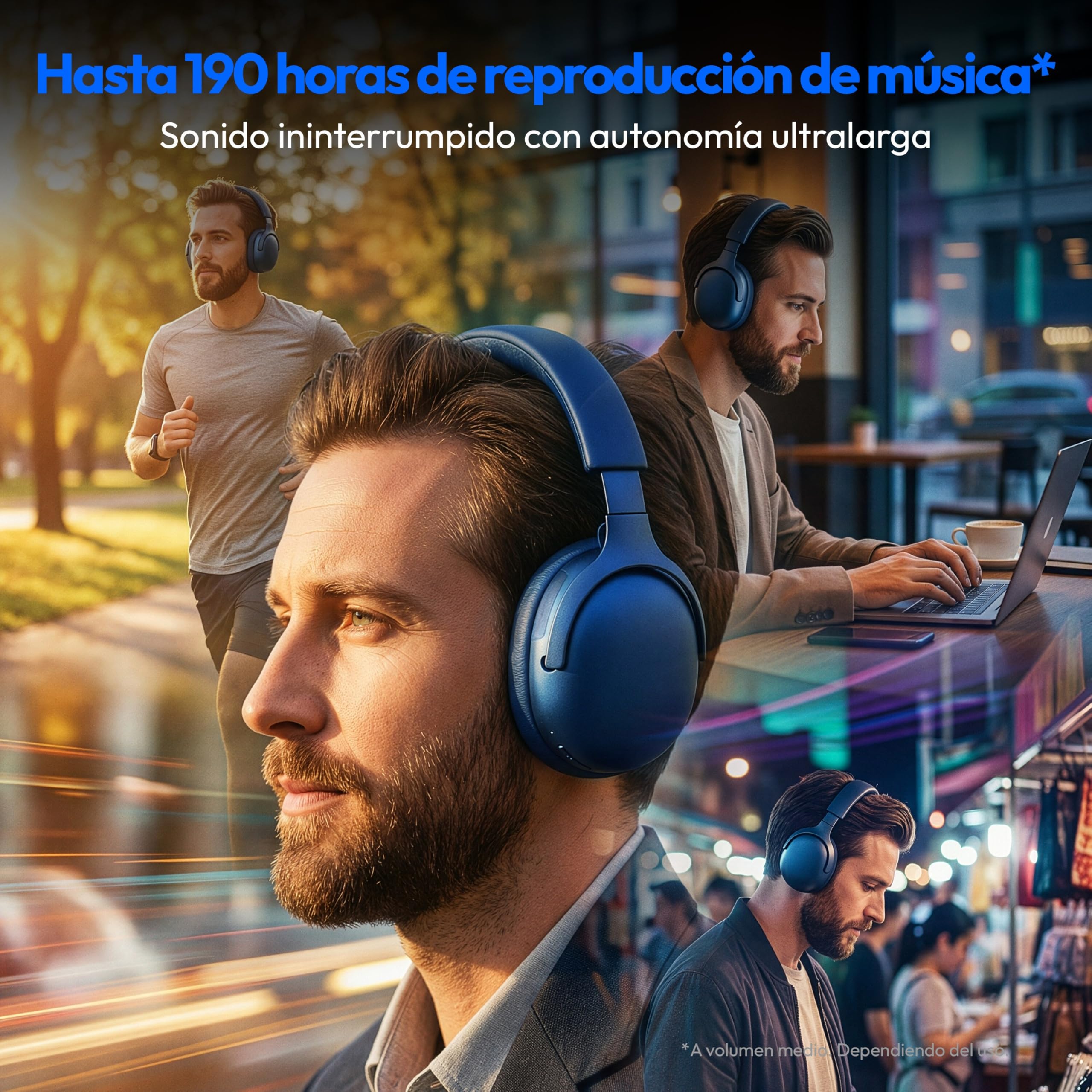 MEDION Auriculares Over Ear HX-1 Pro (inalámbricos, cancelación Activa de Ruido híbrida ANC, Bluetooth 6.0, 7+1 preajustes EQ, hasta 190 h de batería, protección contra Salpicaduras IPX4), Azul