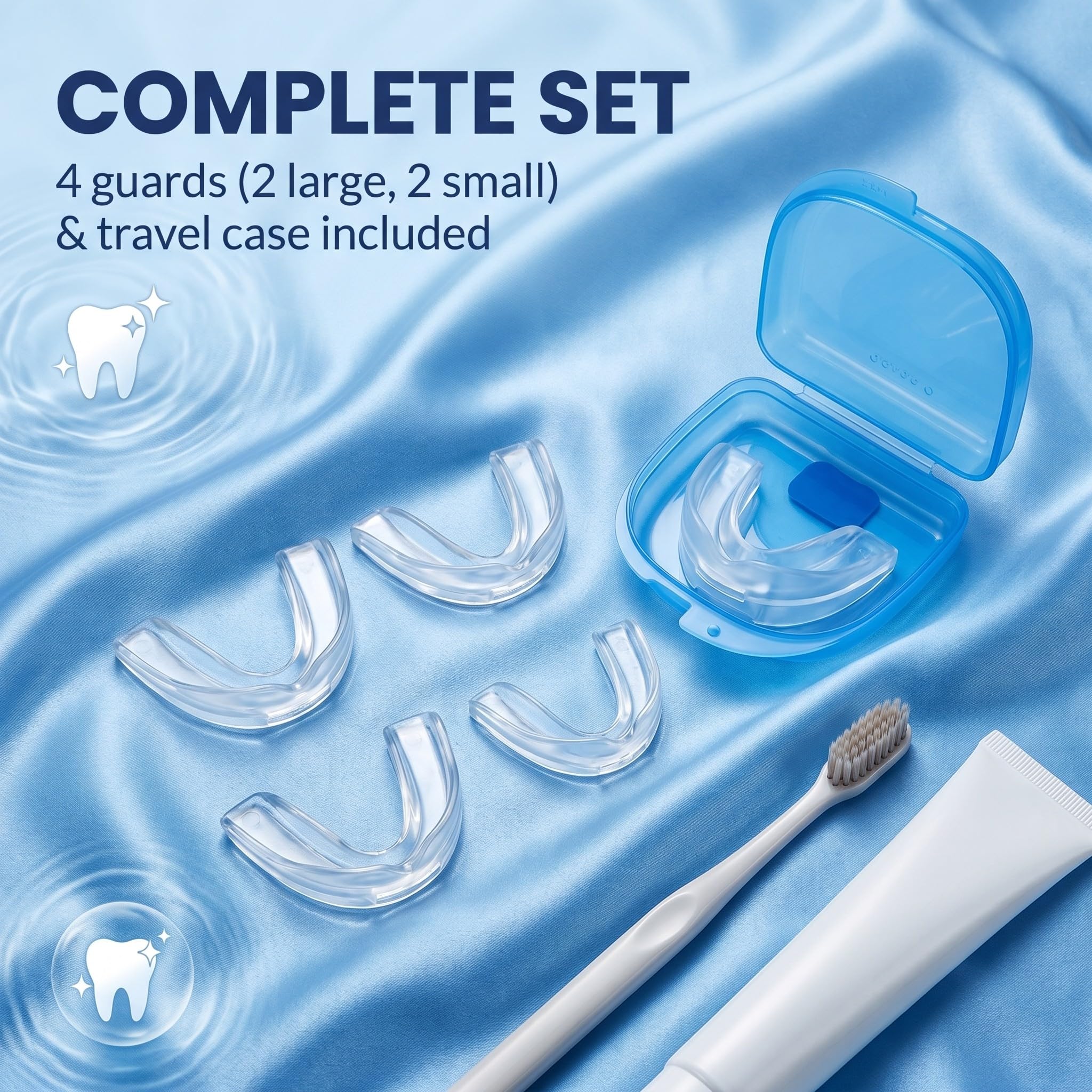 4 Pcs Knirscherschiene für Nacht, Formbarer Mundschutz in 2 Größen, Transparent Wiederverwendbar, Schützt Zahnschmelz & Reduziert Zähneknirschen für Kinder Jugendliche Erwachsene