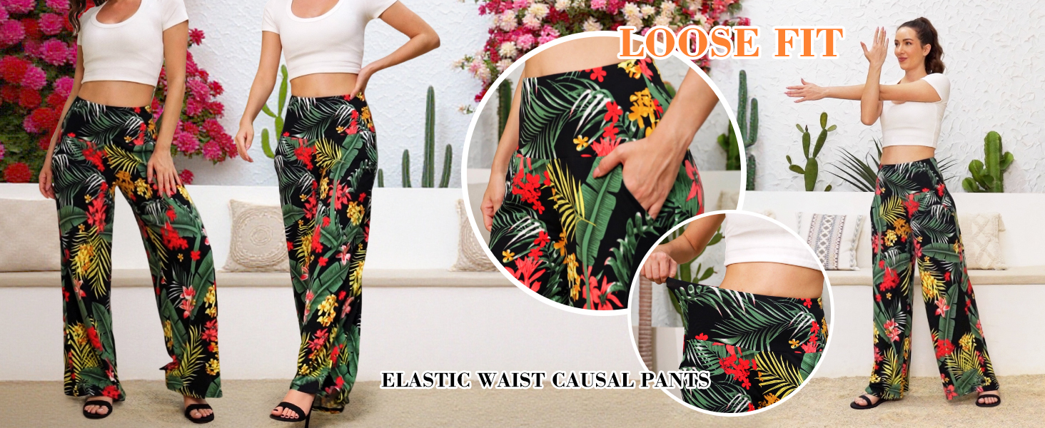 JZC Womens Plus Size Pajama Pants Elastic Waist Yoga Pants Summer