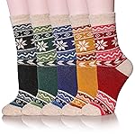 Velice Women Wool Socks Thick Thermal Hiking Warm Winter Crew Cushion Cozy Work Boot Socks 5 Pairs(Snowflake-03)