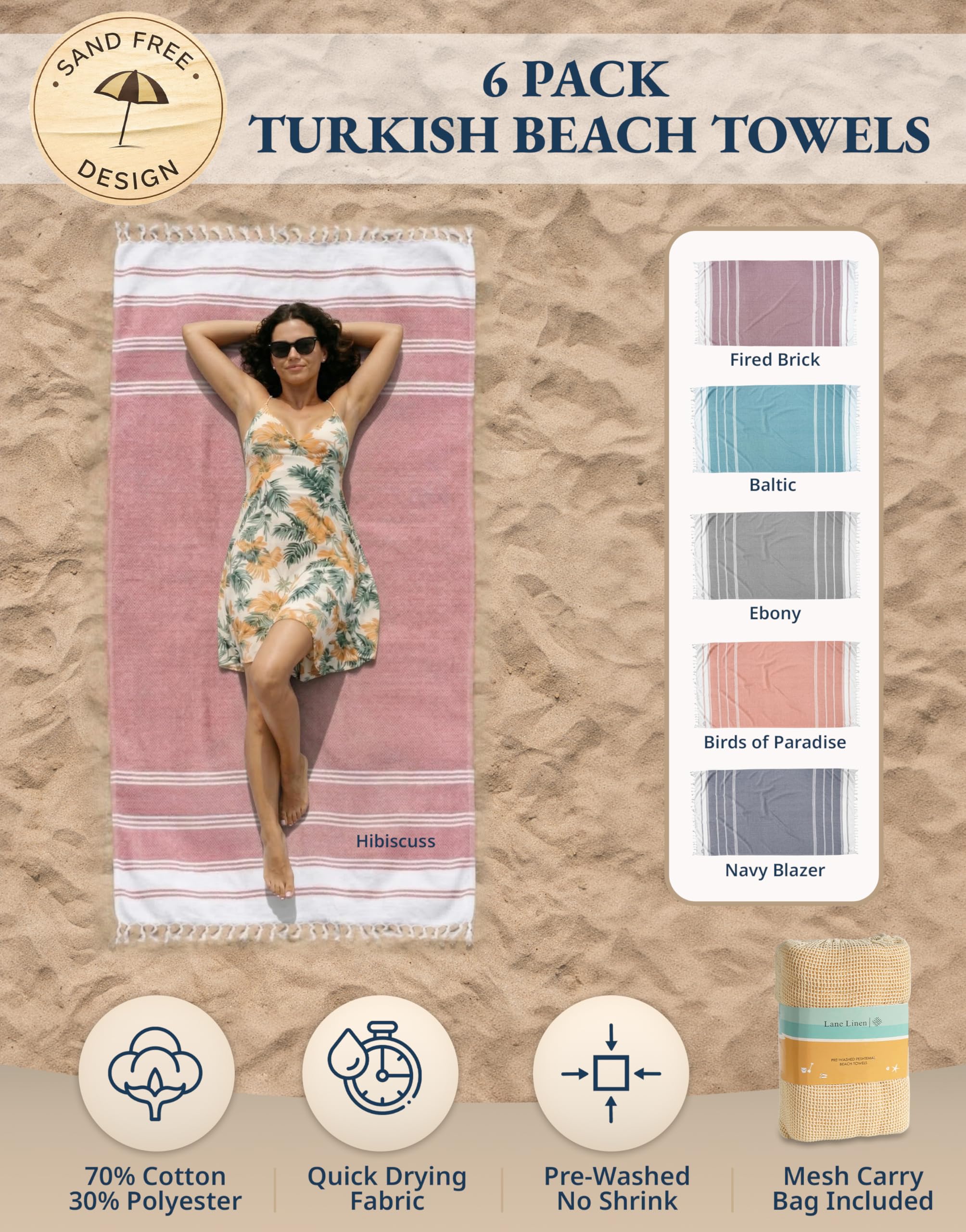 Amazon.com: LANE LINEN 6-Pack Oversized Pre-Washed Beach Towels