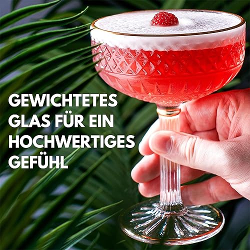 Miniatura 5 de VEMACITY - Juego de 4 vasos Coupé en relieve (10 onzas)  Copas de Martini Espresso Vintage con bordes dorados  Para champán, margarita, cosmopolita,