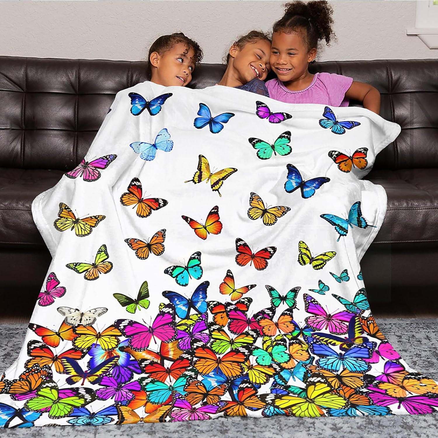 Butterfly Blanket, Gifts for Girls Women, Fun Colorful Butterfly Decor Throw Blanket Gifts for Butterflies Lovers, Super Soft Comfy Warm Plush Flannel Blanket for Couch Sofa Bedroom Livingroom 60"x50" - Image 3