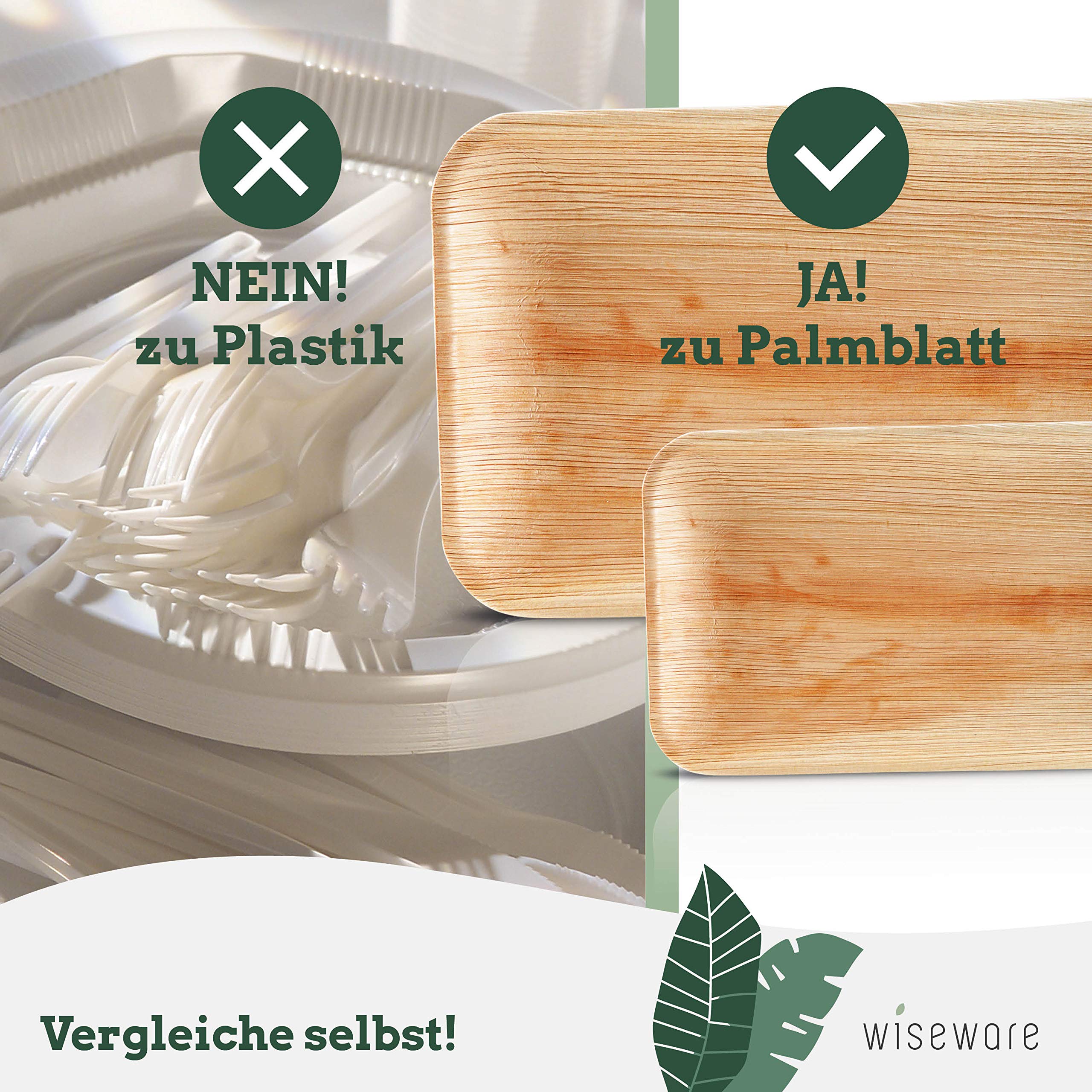 GoBeTree 25 Platos Desechables De Hoja De Palma Cuadrados De 20 Cm Con 75 Cubiertos Desechables De Madera, Vajilla Desechable Elegante, Similar Al Bambu, Menaje Para Fiestas, Barbacoas Y Picnic