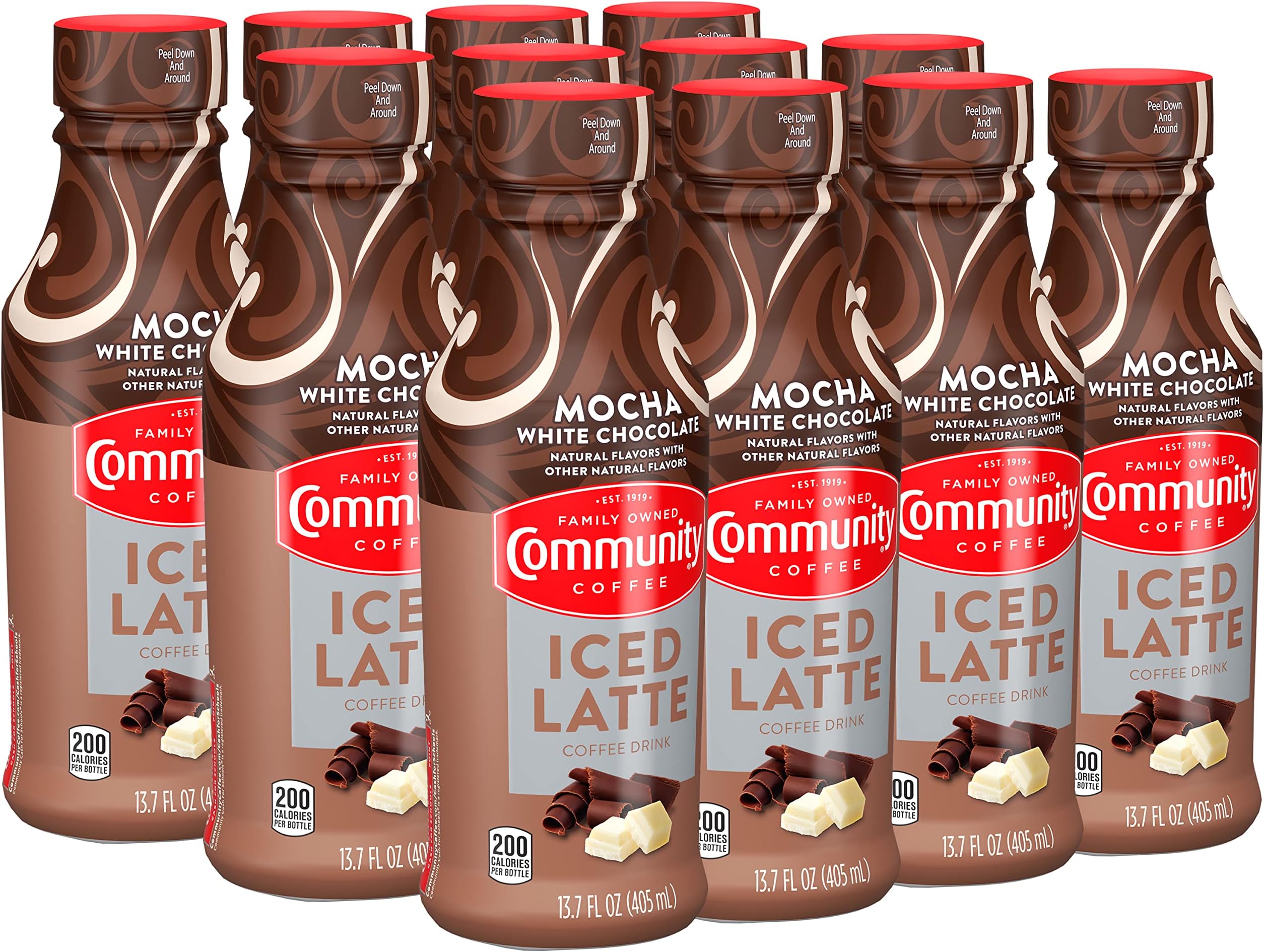 Community Coffee Iced Latte Coffee Drink, Mocha White Chocolate, Natural Flavors, 13.7 Fluid Ounce (Pack of 12)