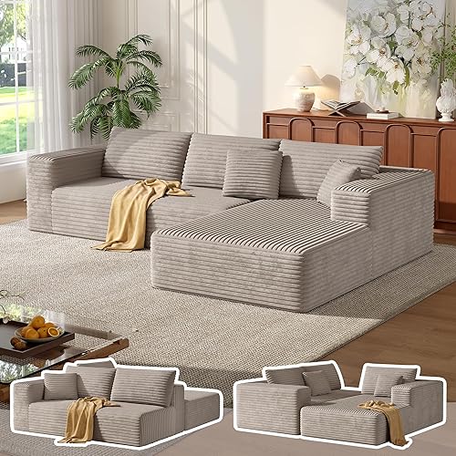 Miniatura 12 de MoonSpeak Sofá modular sin hueso de 133 pulgadas para sala de estar, moderno sofá modular con asiento profundo, sofá cama tapizado con 2 otomanas