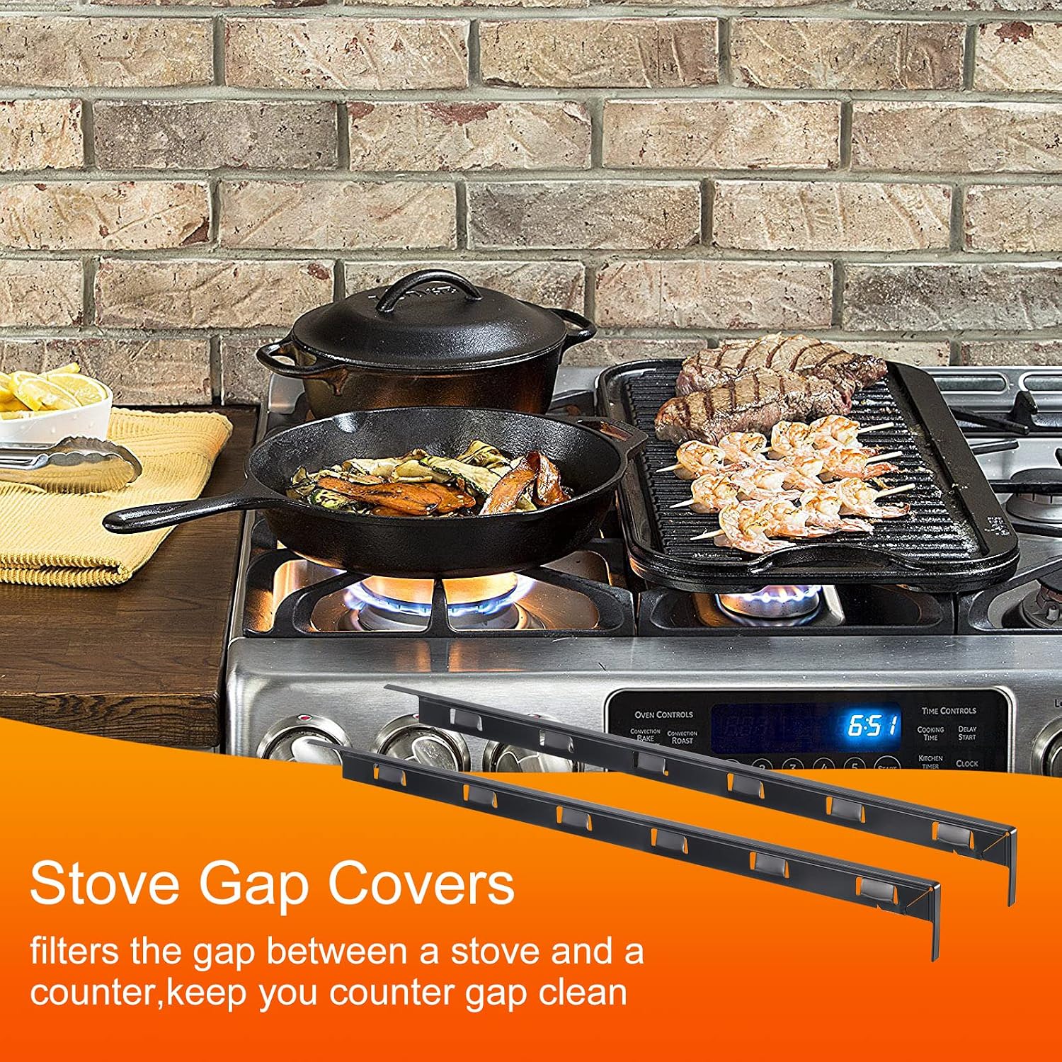 uxcell Stove Gap Covers, Kitchen Stove Gap Filler, Aluminum Oven Gap Cover 23.62 in Length, Heat Resistant and Easy to Clean, Protect Gap Filler Sealing Spills on Countertop Stove, Black