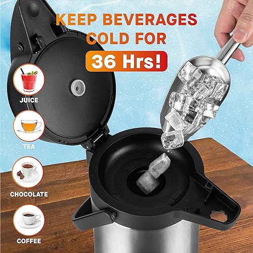 Miniatura 3 de Dispensador de café Airpot (64 onzas + 102 onzas) con bomba, jarra térmica aislada de café  Dispensador de bebidas calientes de acero inoxidable