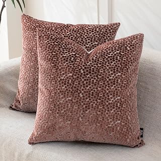 FIFU 18x18 Inch Throw Pillow Covers Set of 2, Jacquard Velvet, Dusty Rose