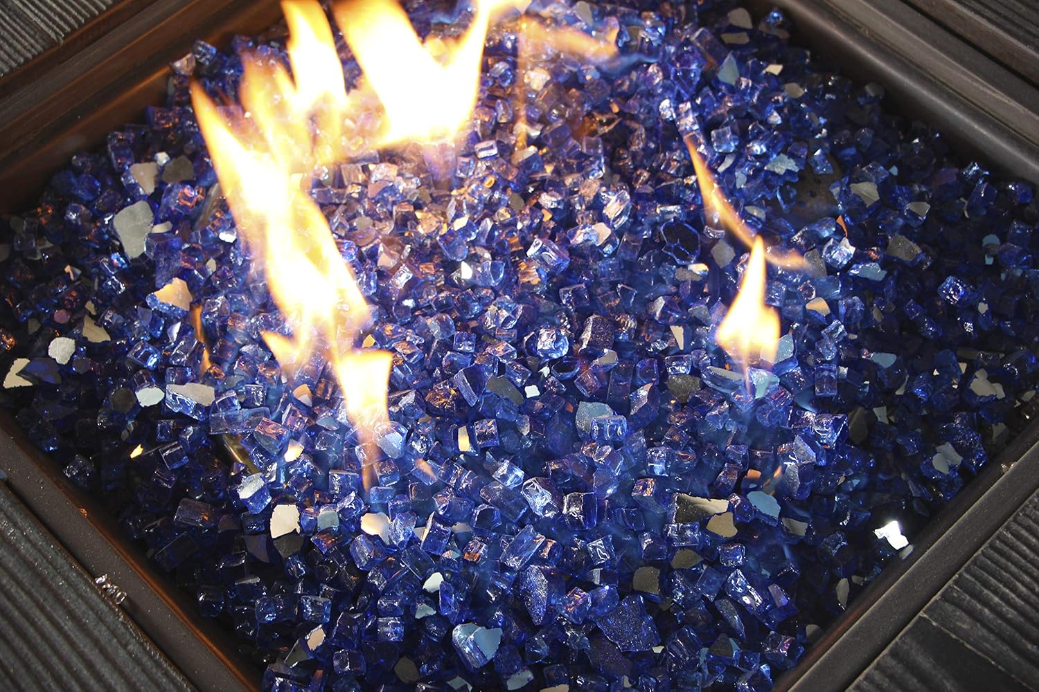 Li Decor 10 Pound Fire Glass 1/2 Inch High Luster Tempered Fire Pit Glass Fire Glass Rocks for Gas Fireplace,Cobalt Blue Reflective
