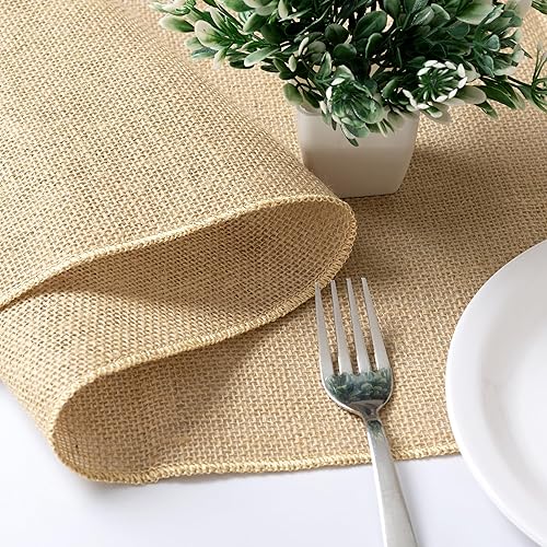Miniatura 3 de BULMAK Camino de mesa de arpillera  Paquete de 12 piezas de yute de arpillera vintage natural de 12 x 108 pulgadas de largo, camino de mesa rústico