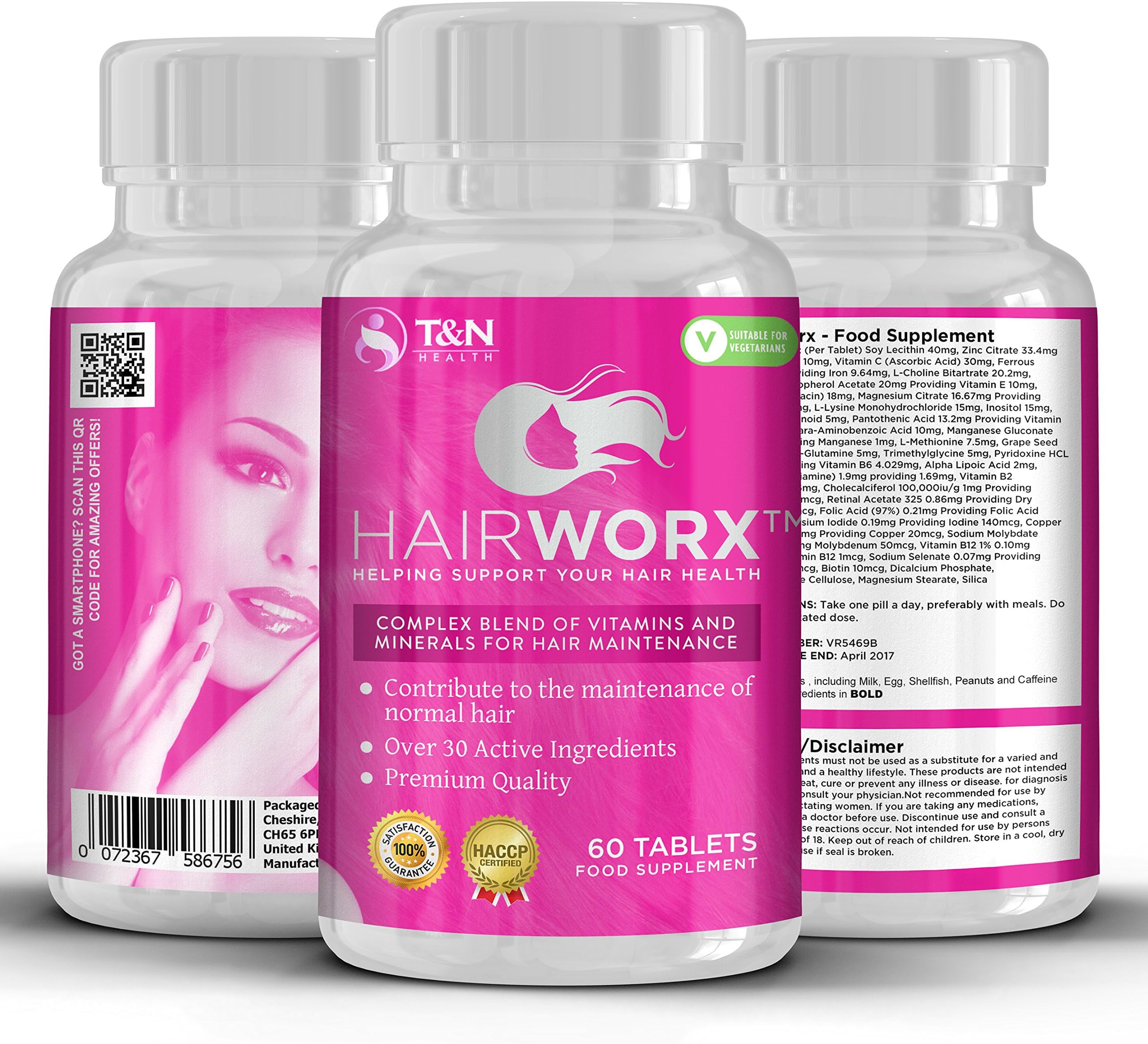 Hairworx Hair Vitamin Tablets For Faster Hair Growth - These Hair Supplements Contain a Complex Blend of Over 30 Active Vitamins and Minerals Essential For Good Hair Care and Maintenence - Also Helps Improve The Regrowth of Thinning Hair, Skin and Nails - 60 Capsules (2 x Months Supply) - Suitable For Men and Women Looking For Thicker and Healthier Hair - Hairworx Pills from TN Health Suitable for Vegetarians Come With Money Back Guarantee.