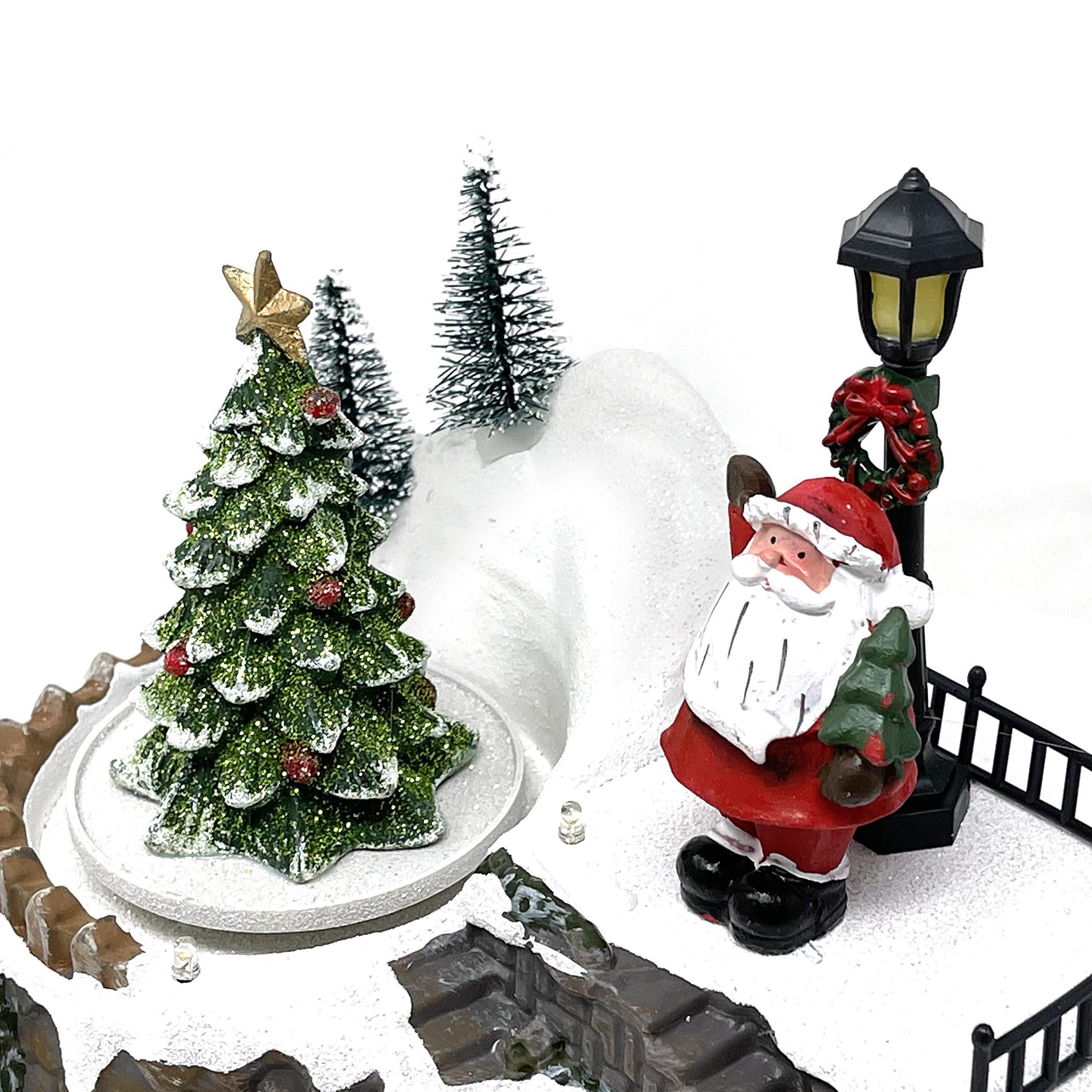 allgala Figura coleccionable de casa de Navidad hecha a mano con USB y batería, fuente de alimentación dual, Papá Noel y árbol-XH93416