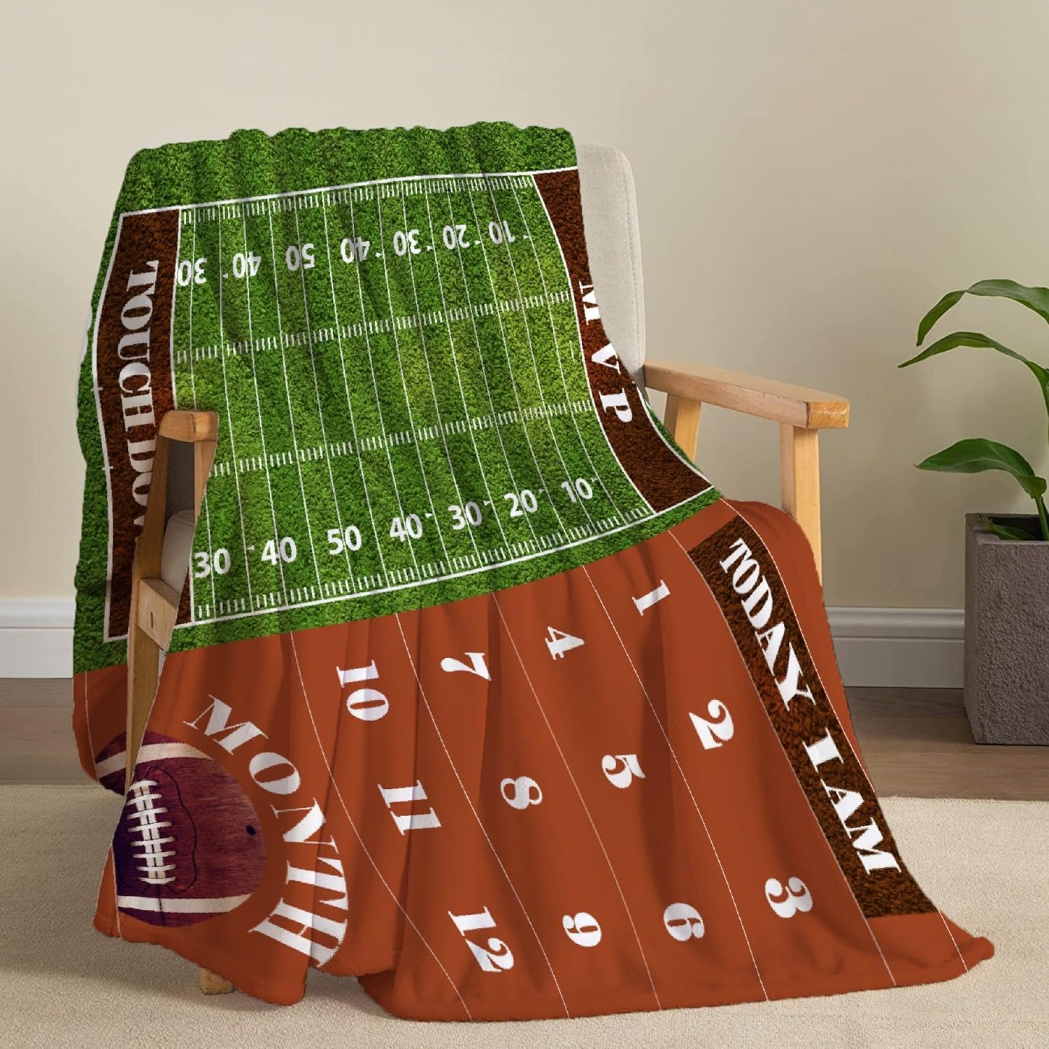 Football Theme Monthly Baby Milestone Blanket for Boy Girl, Personalized Baby ​Super Soft Flannel Fleece Blanket for Newborn Baby Gifts S 50"X40" for Kid