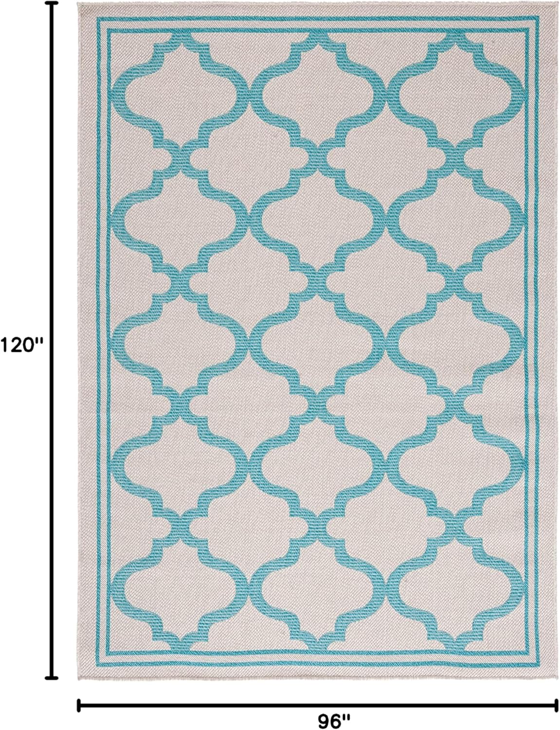 SAFAVIEH Washable Rug Outdoor Bermuda Collection - 8' x 10', Beige & Aqua, Non-Shedding & Easy to Clean, Ideal for Patio, Backyard, Mudroom (BMU810K)