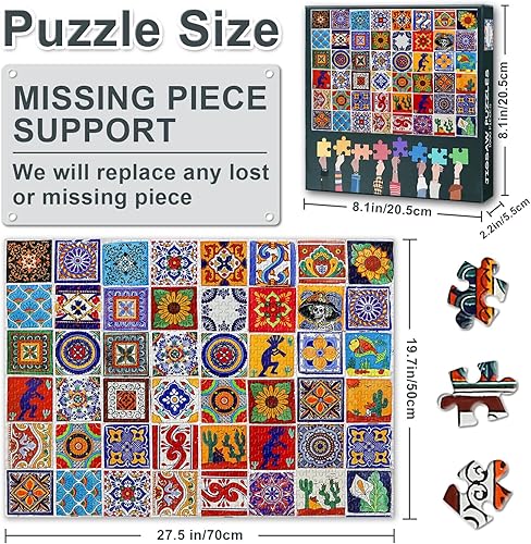 Miniatura 3 de Rompecabezas para adultos – Azulejo de cerámica de estilo mexicano multicolor, brillante y colorido, 28 x 20 pulgadas, detalles intrincados juegos