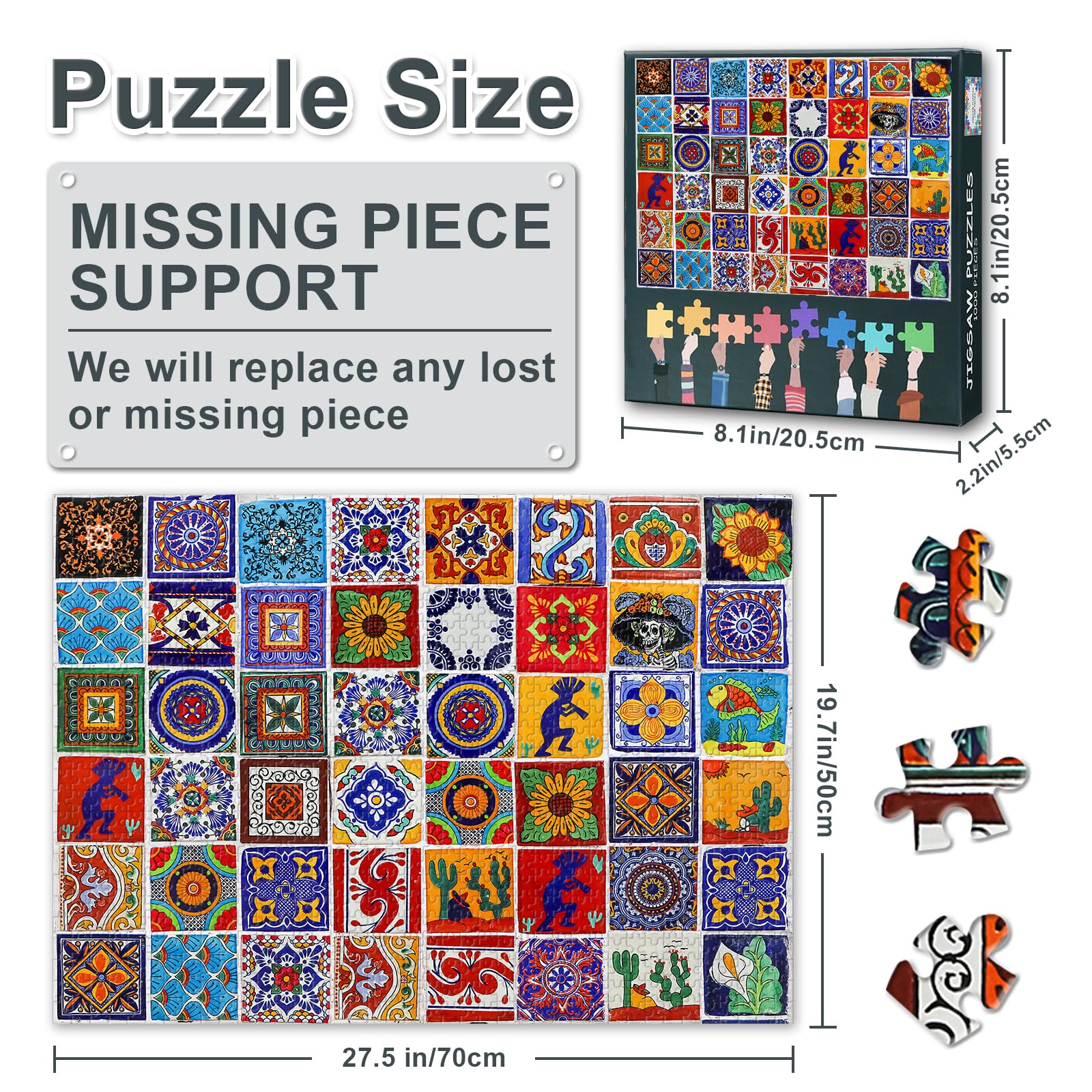 Jigsaw Puzzle for Adults, Mexican Style Ceramic Tile Multicolored Bright and Colorful, Intricate Details Parlour Games - Image 3
