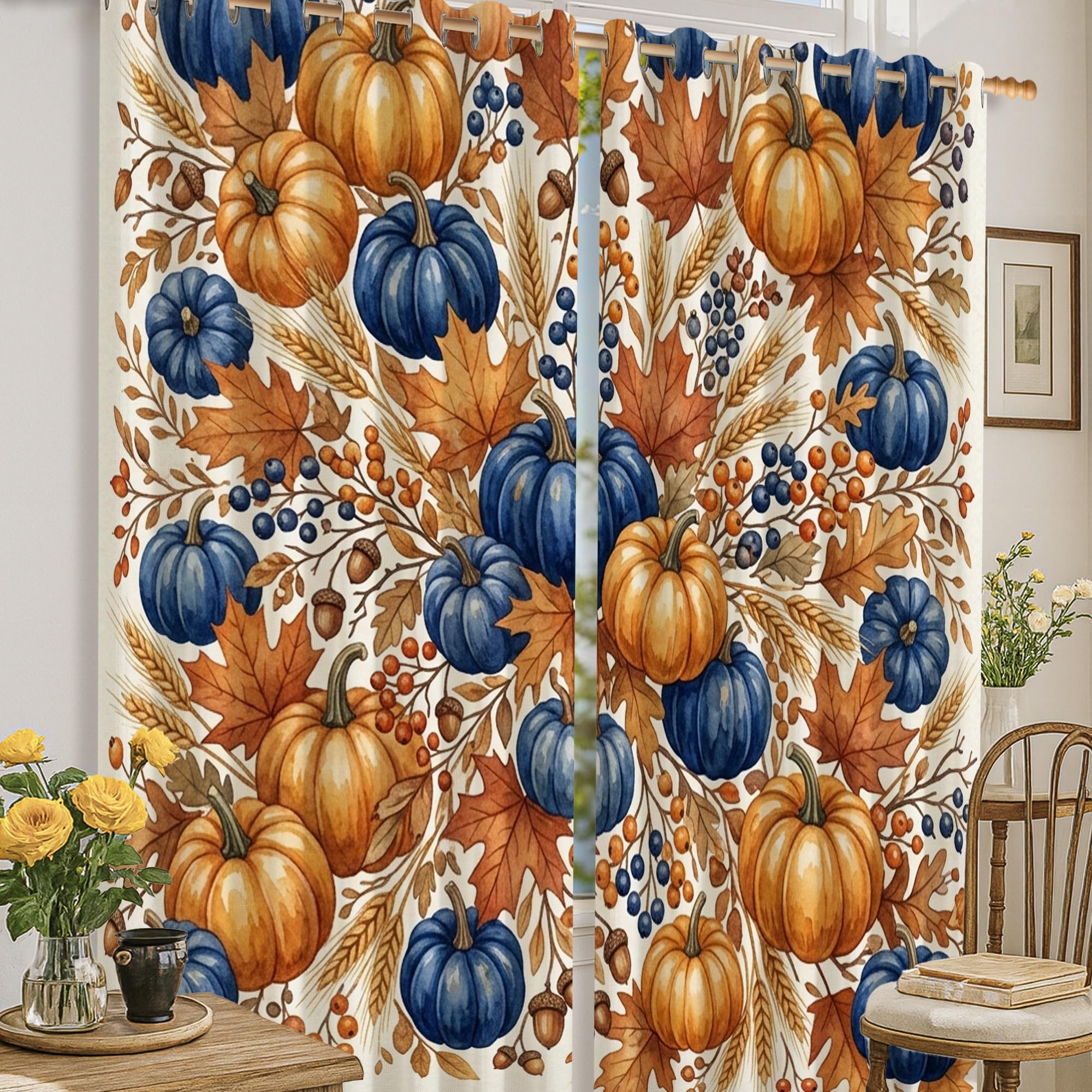 Rideaux occultants lavables imprimé feuilles d'automne pour cuisine
