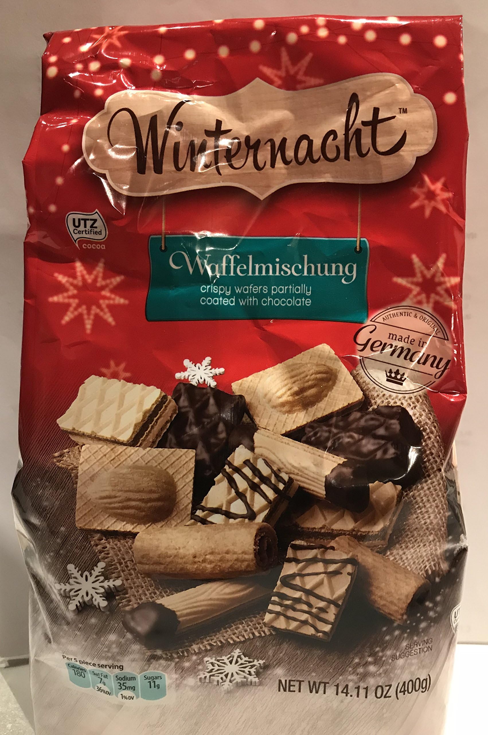 Winternacht Waffelmischung, Crispy Wafers Partially Coated with Chocolate 14.11 oz