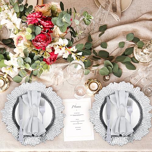 Miniatura 5 de 72 platos de carga a granel, 24 cargadores de platos de arrecife floral de 13 pulgadas con 24 servilleteros y 24 servilletas de tela, cargadores de