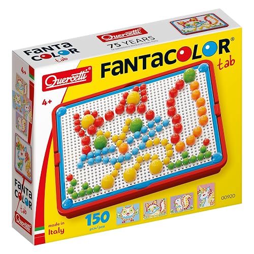 Quercetti Fantacolor Tab, Juego de Mosaicos Infantiles con 150 piezas de colores, Manualidades Niños