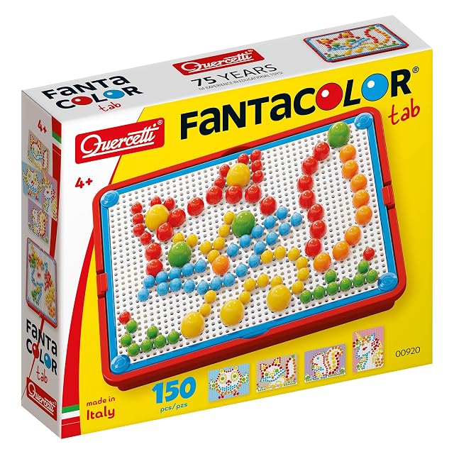 Quercetti Fantacolor Tab, Juego de Mosaicos Infantiles con 150 piezas de colores, Manualidades Niños