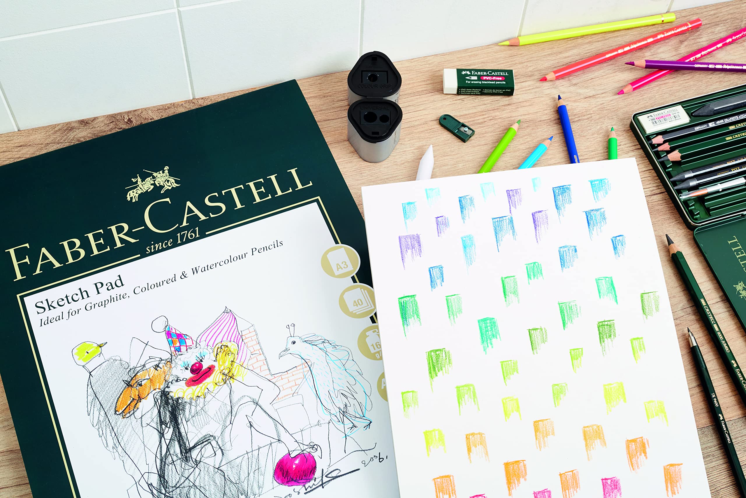 Faber-Castell A4 Skizzenblock & Dose mit 120 Polychromos Künstlerstiften, Kunstset Erwachsene Malbücher, Bastelbedarf, Zeichnen, Skizzieren, lichtecht, Schulen, Zuhause, College