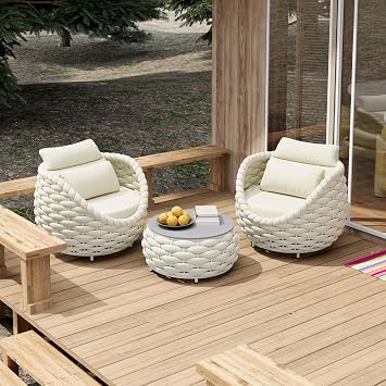 3-Piece Woven Rope Lanai Furniture Chair with Coffee Table Set, Beige