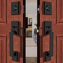 Matte Black Double Door Handle Set With Deadbolt - Front Entrance Handle Set For Double/French Doors