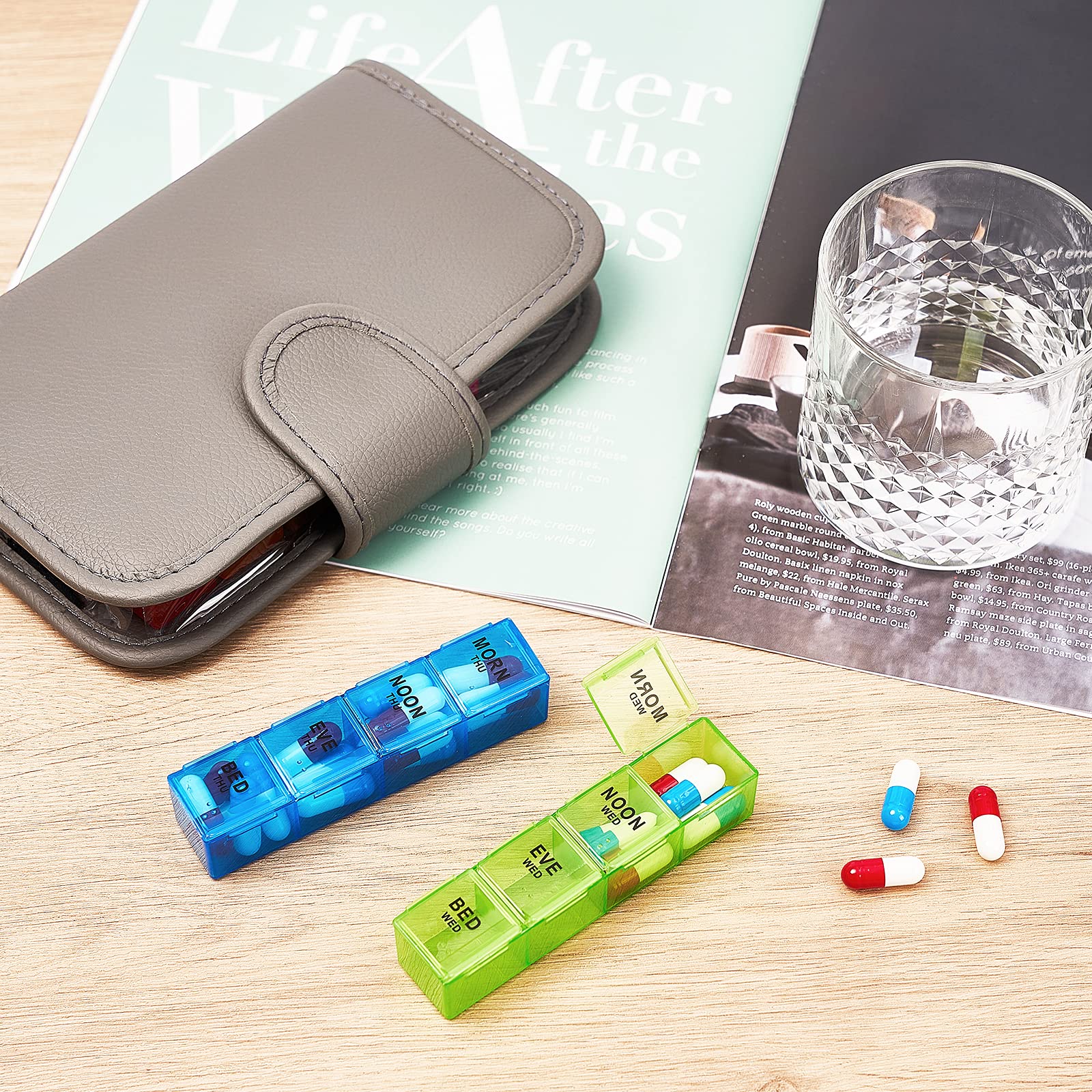 PuTwo Pill Organizer 7 Day, Weekly Leather Travel Pill Case 4 Times a