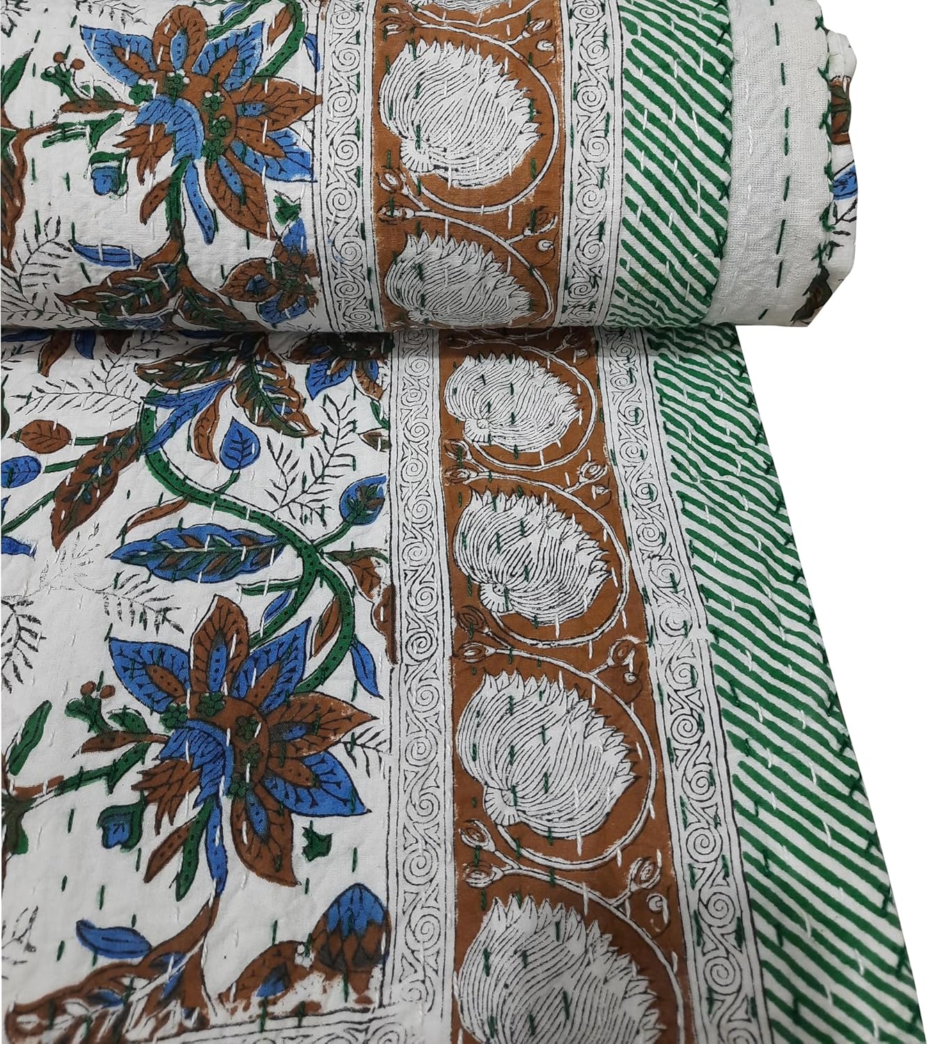 New Indian Hand Made Katha Quilt King Size Kantha Quilt Cotton Hand Made Kantha Bed Cover Blanket Kantha Quilt 100% Cotton Soft fine Cotton Kantha Quilt (King/Queen Size 90x108 Inch)