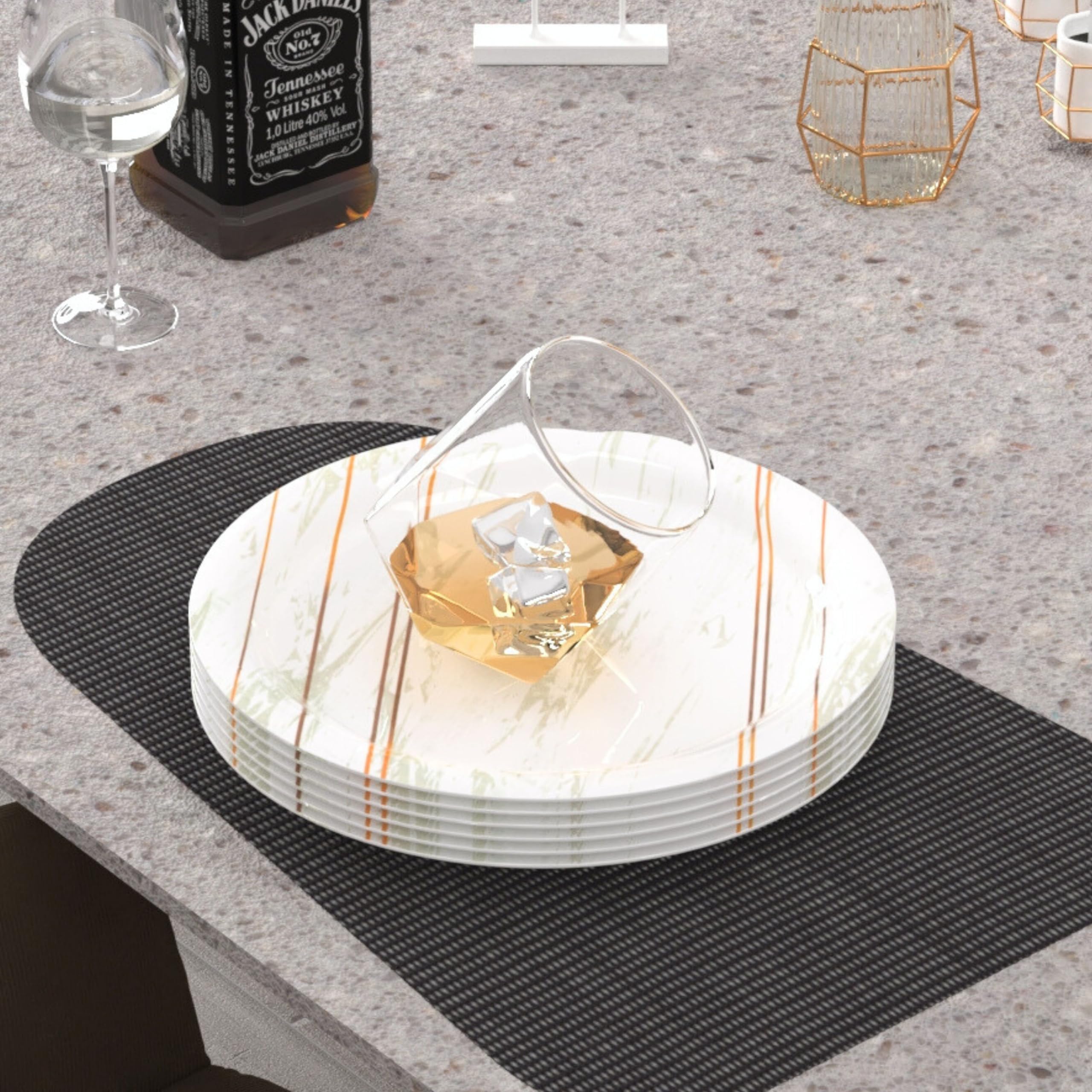 Piccolo Melamine Plates Set of 6 - Break Resistant, Round Designer Plate for Eating or Serving in Home, Kitchen Use or Cafe, Stainless (Rosin Cream, Quarter Plate 6 Pcs)