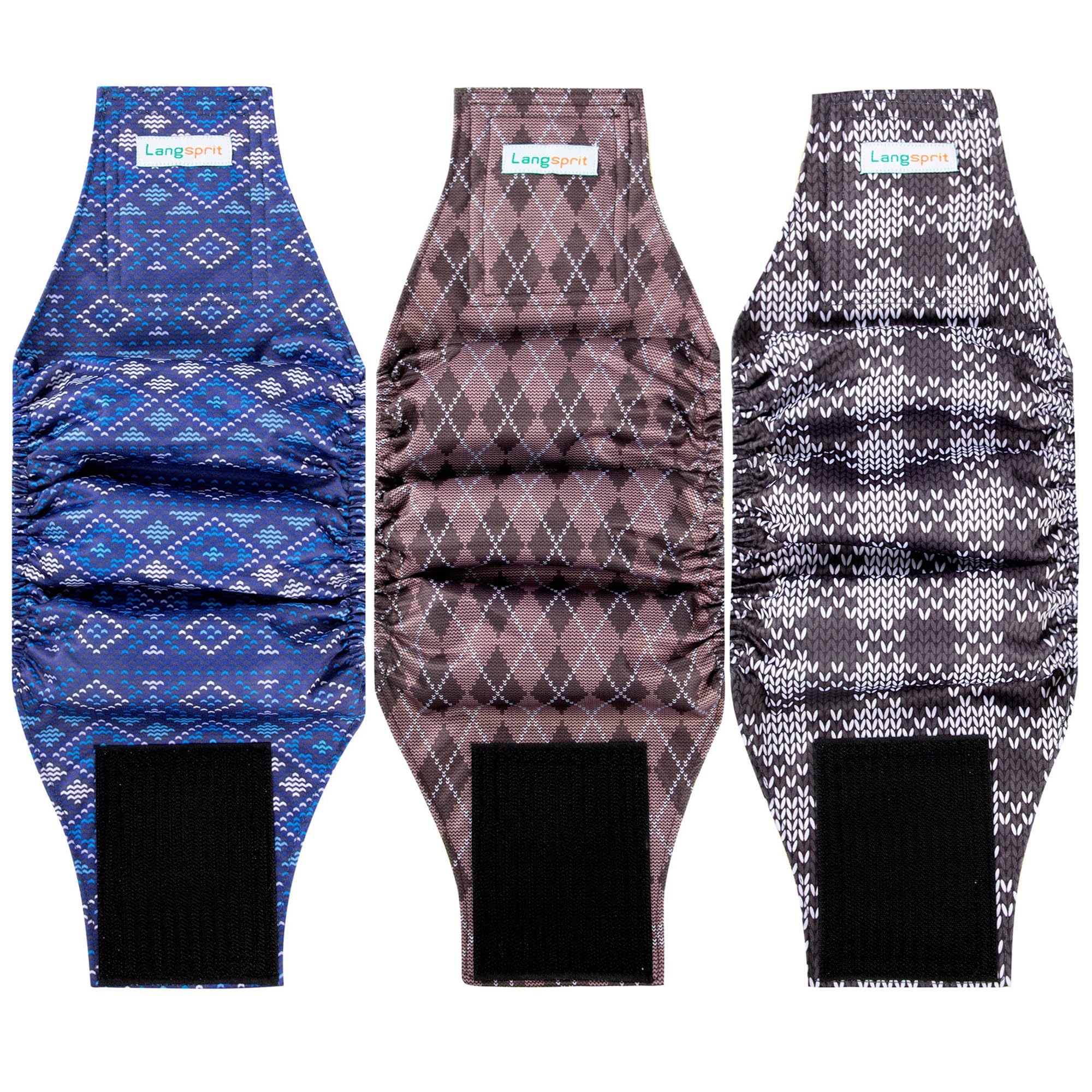 Langsprit Belly Bands for Small Dogs (Pack of 3) - High Absorbing, Reusable Dog Diapers - Plaid-1 L