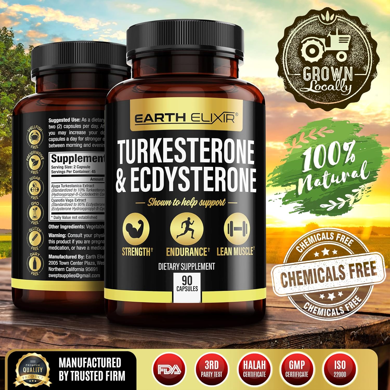 Earth Elixir Fadogia Agrestis 600mg and Tongkat Ali 500mg + Turkesterone1000mg and Ecdysterone 1000mg Supplments (180 Capsules) Bundle