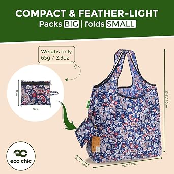 ECO CHIC Foldable Reusable Large Recycled Grocery Bags Lightweight Shopping Tote Bags with Storage Pouch