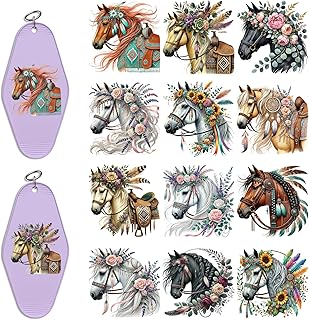 24PCS UV DTF Keychain Transfer Stickers,Boho Horses Cold Transfer UV Stickers for Motel Hotel Keychain Blanks