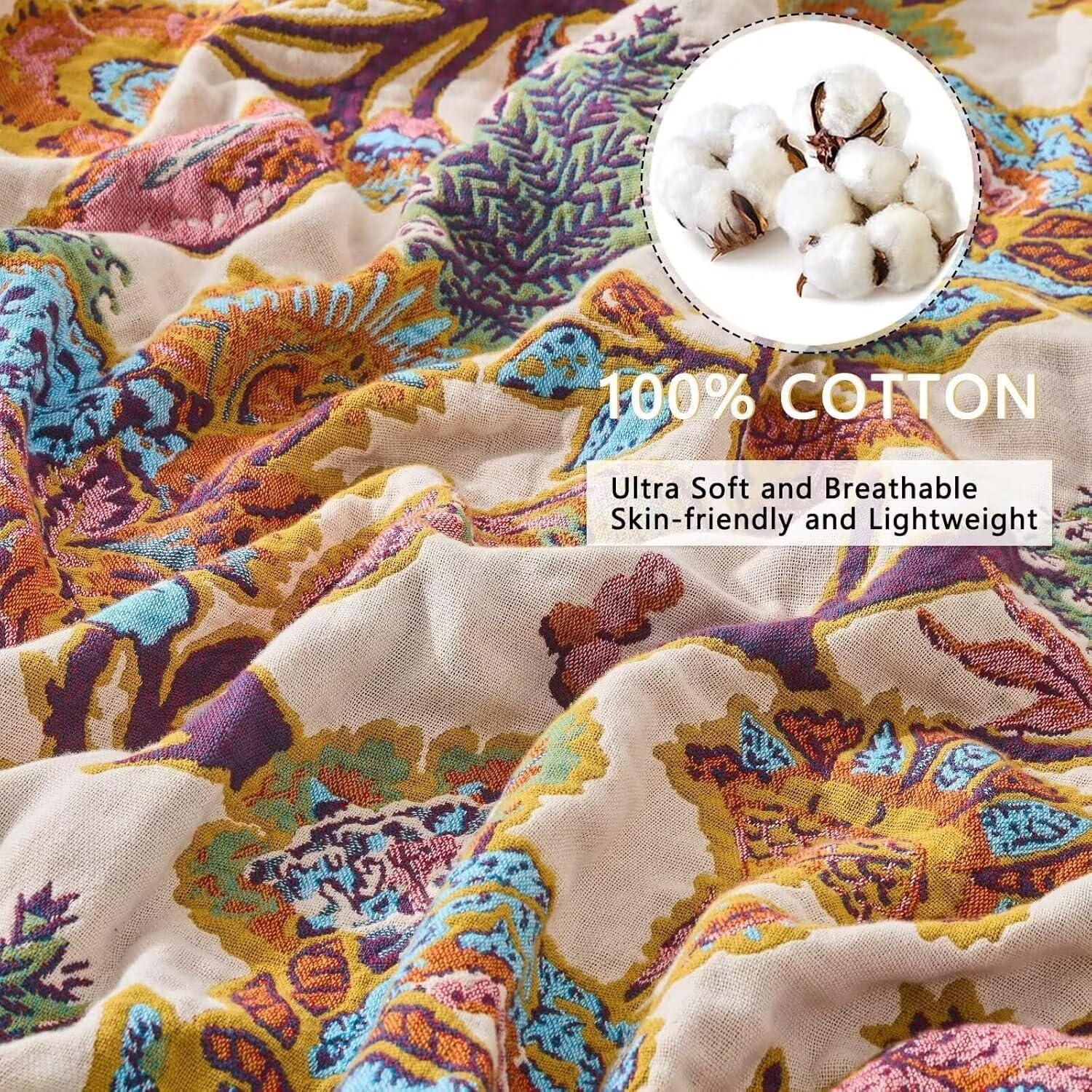 Boho Throw Blanket Farmhouse Decor Throw Blanket Bohemian Blanket for Bed 100% Cotton Muslin Woven Couch Blanket All Seasons Quilt Bedroom (Beige, 50"x60")