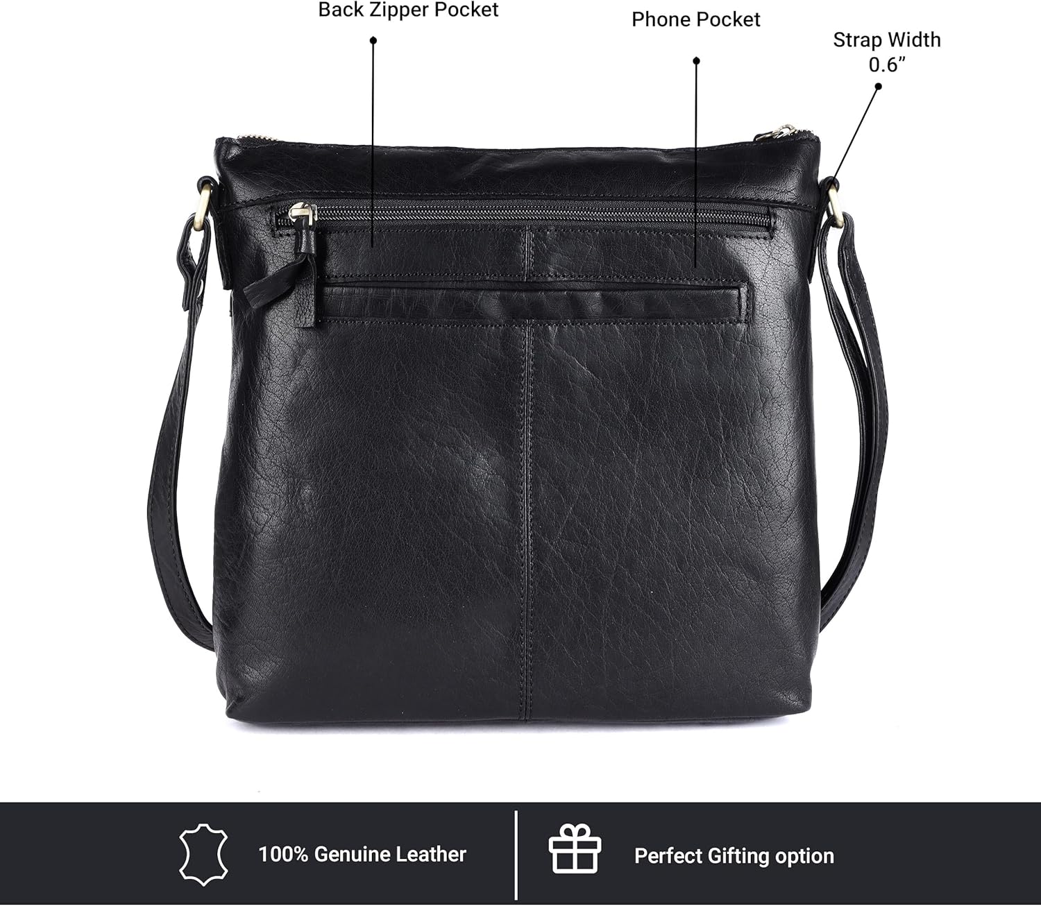 Olga Women's Extra-Large Genuine Leather Crossbody Purse – Soft Triple-Zip Shoulder Bag - Image 6